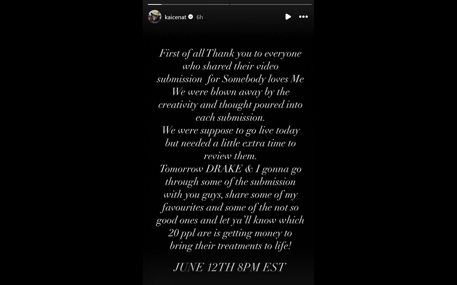 Instagram Story that Kai Cenat shared on June 11, 2025, announcing his livestream with Drake (Image via instagram.com/stories/kaicenat)
